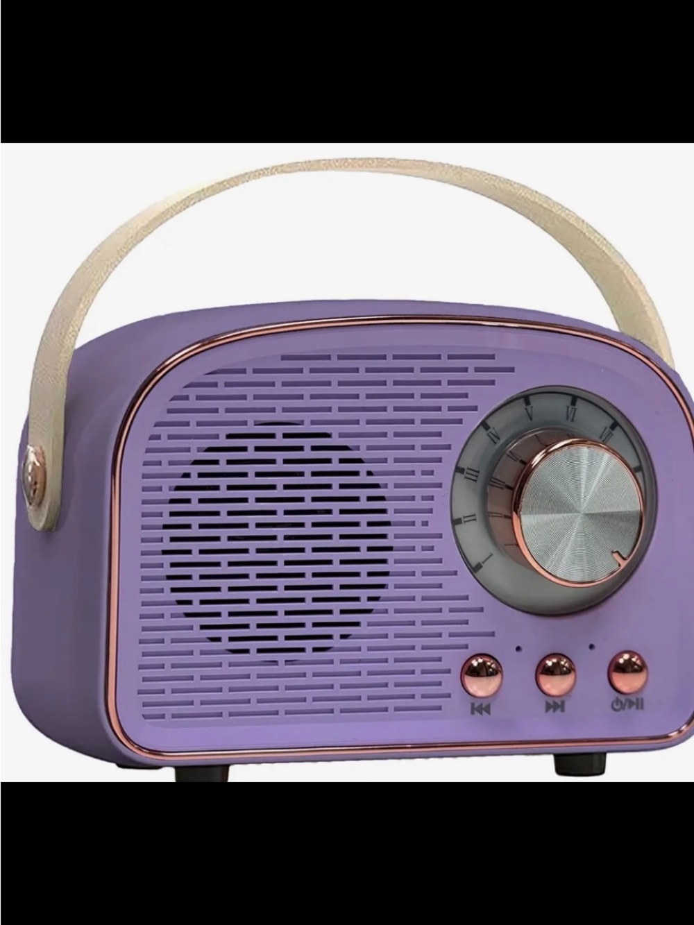 Retro Portable Bluetooth Speaker in Purple with Rose Gold Trim